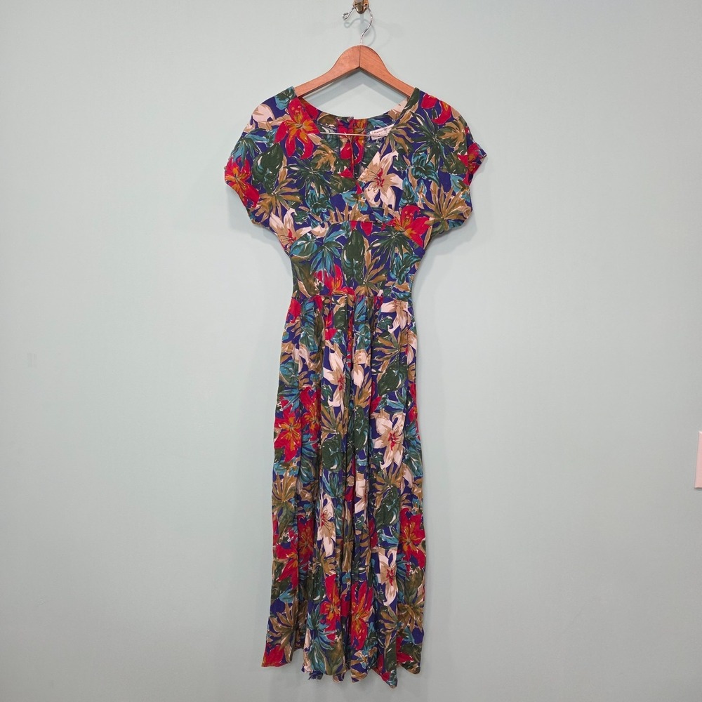 Maggie Lawrence A-Line Dress Sz 6 Colorful Floral Midi Summer Casual VTG 90s 80s